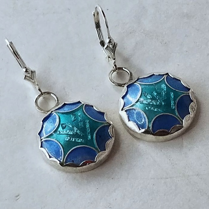 minerockstudio's tweet photo. My first pair of mounted #cloisonné earrings.  They look so great in the ear!  Of course, tons of time, but I'm so pleased with the results that I have two more pairs coming through the process!  Available @camelot_gallery in Nevada City, CA https://t.co/ppA1dfESuK