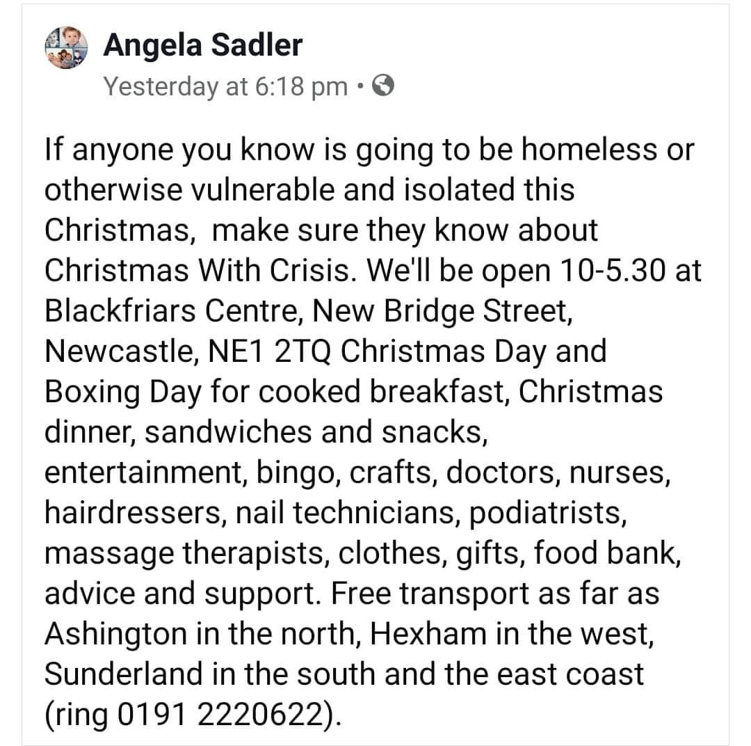 #ChristmasWithCrisis
#NewcasteUponTyne
#ChristmasDay & #BoxingDay
For anyone #Homeless, #Isolated or #Vulnerable
Please RT
#Newcastle