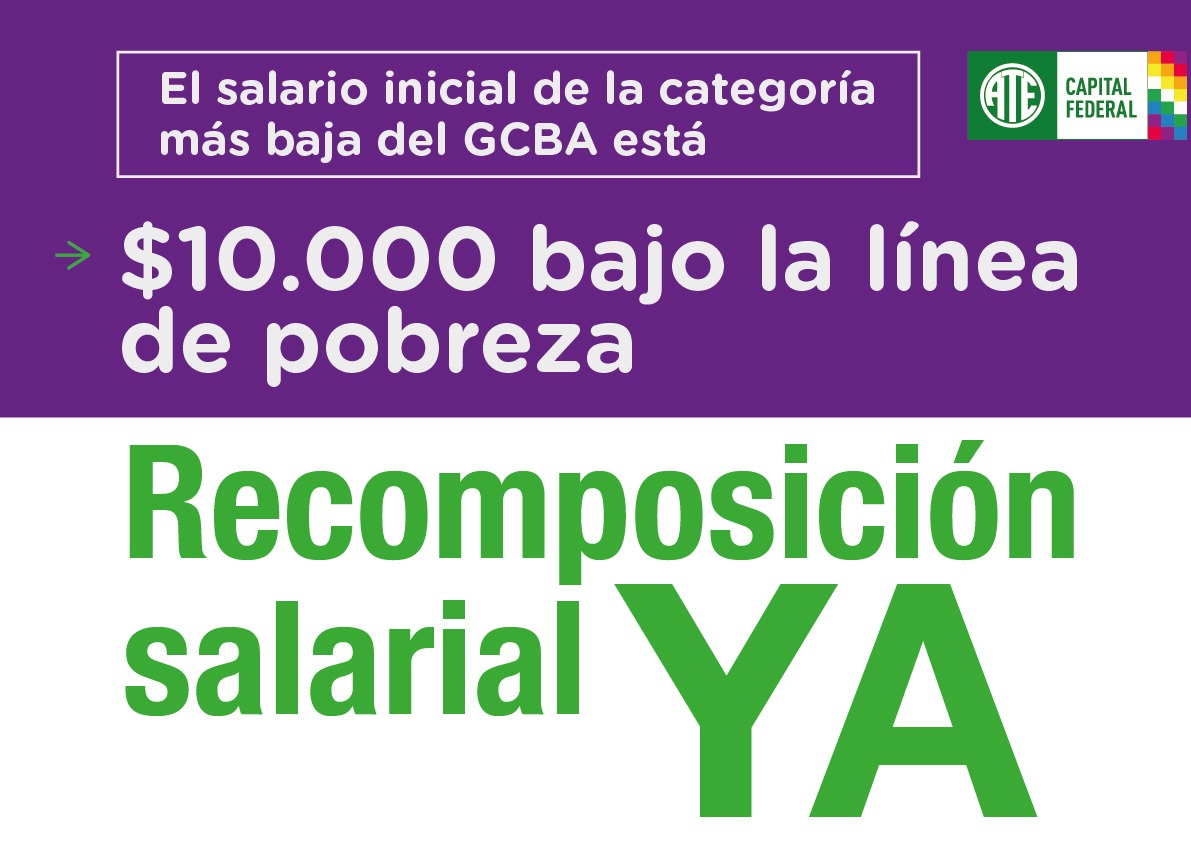 ATECapitalOk's tweet image. 📢 ¡RECOMPOSICIÓN SALARIAL YA!

En la Ciudad más rica del país, las y los trabajadores del Estado cobramos salarios que están $10.000 por debajo de la Línea de Pobreza. Entre todxs tenemos que poner un freno. @horaciorlarreta tiene que escuchar.