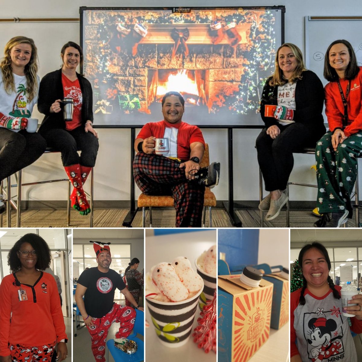 FuquayVarinaHS's tweet photo. Pj &amp; Holiday Sock day for FVHS staff topped off with a Hot Chocolate &amp; Coffee bar sponsored by the Admin Team, @fvhs_ptsa, @sheetz of Fuquay-Varina.  What a fun day! https://t.co/NYhLDCVnZI