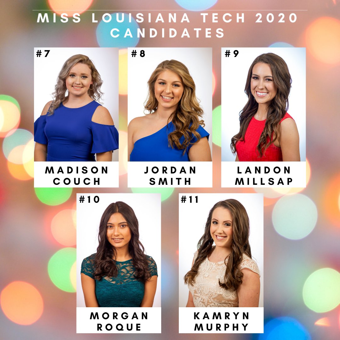 Join us tonight in Howard Auditorium at 7 pm to watch these 11 lovely ladies compete for the title of Miss Louisiana Tech 2020! Purchase your presale ticket today in the UB office or at the door for $5.