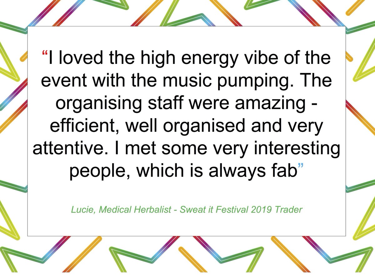 We're looking for great local products and service to be part of our Market at Sweat It 2020. Check out our booking form and information on our Home Page:
sweatitfestival.co.uk
Have a look at what Sweaty Betty and Lucie, Medical Herbalist thought of 2019. 

#supportlocal