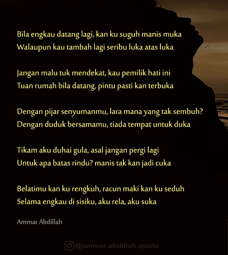 Ammar Abdillah On Twitter Tikam Aku Duhai Gula Asal Jangan Pergi Lagi Untuk Apa Batas Rindu Manis Tak Kan Jadi Cuka Gugahrasa Https T Co 7kh2mfxb27 Twitter