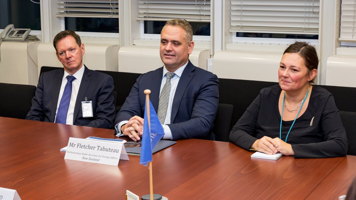 CTBTO's tweet photo. Good exchange between CTBTO head @SinaZerbo & #NewZealand's Parliamentary Under-Secretary of Foreign Affairs @FletcherNZFirst on #PIF2019 & the importance of education & sustaining momentum to support #PacificIsland nations joining the #nuclear test ban treaty. #CTBT https://t.co/vuFWvxHqfB
