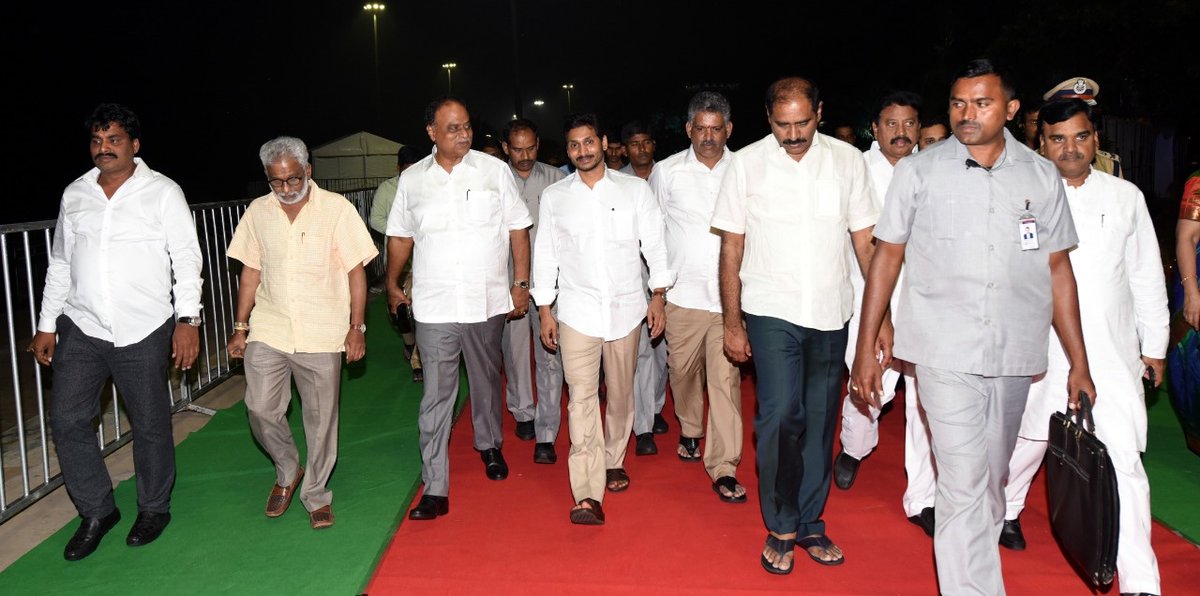 AndhraPradeshCM's tweet photo. Hon'ble CM YS Jagan Mohan Reddy was part of a get-together of Ministers, MLAs, MLCs &amp; other government officials at Haritha Berm Park, Punnami Ghat, Vijayawada. https://t.co/kLgSepqfZj