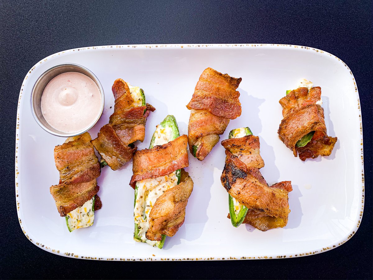 BluestemGrill's tweet photo. Today's special is bacon wrapped stuffed jalapeños with our house-made chipotle crema. Warm up this cold day with this spicy appetizer! #eatthegoodlife #bluestemgrill #mhk https://t.co/HnFs1O4sgQ