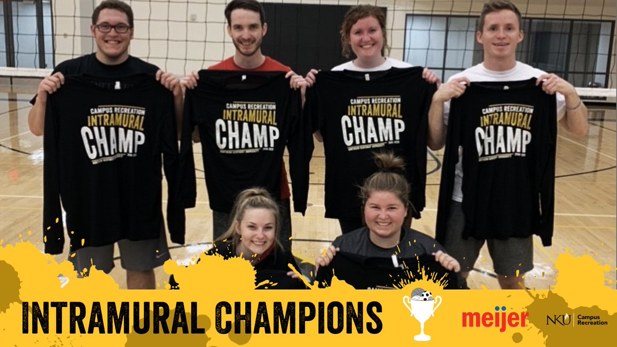 Shout out to our Intramural Indoor Volleyball Champs! #NKU #NKURec #IMChamps
Women's Champs: Kappa Delta
Men's Champs: Pike A
CoRec Champs: How I Set Your Mother