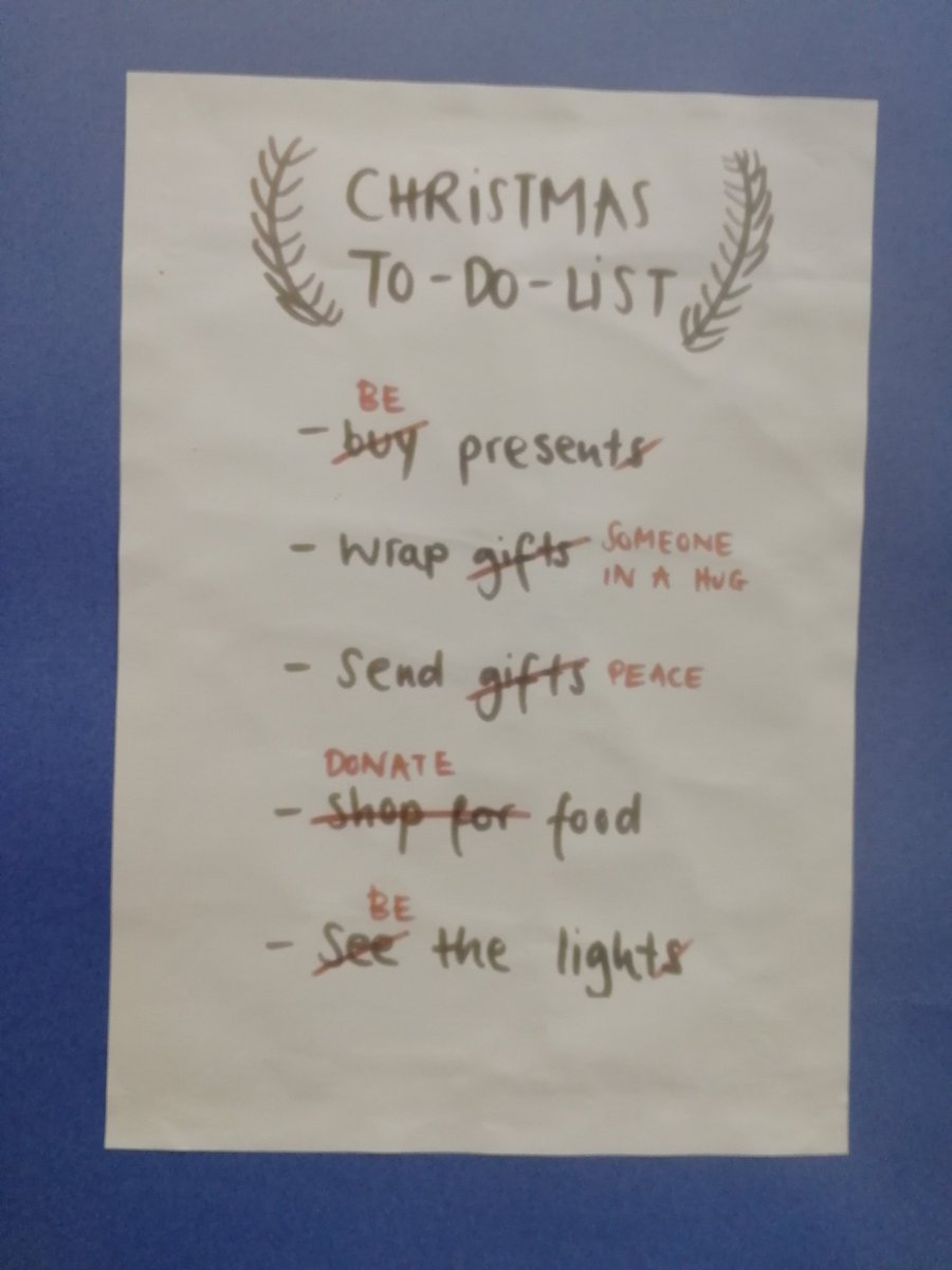 sjcssalisbury's tweet photo. This popped up in the canteen today... #ChristmasToDoList https://t.co/tgXh4CAiQO