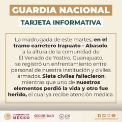 GuardiaNacional - GUANAJUATO: 7 sicarios del crimen organizado muertos en enfrentamiento con la Guardia Nacional, fallece uno de ellos. EMARRJIXUAgcXTA?format=jpg&name=240x240