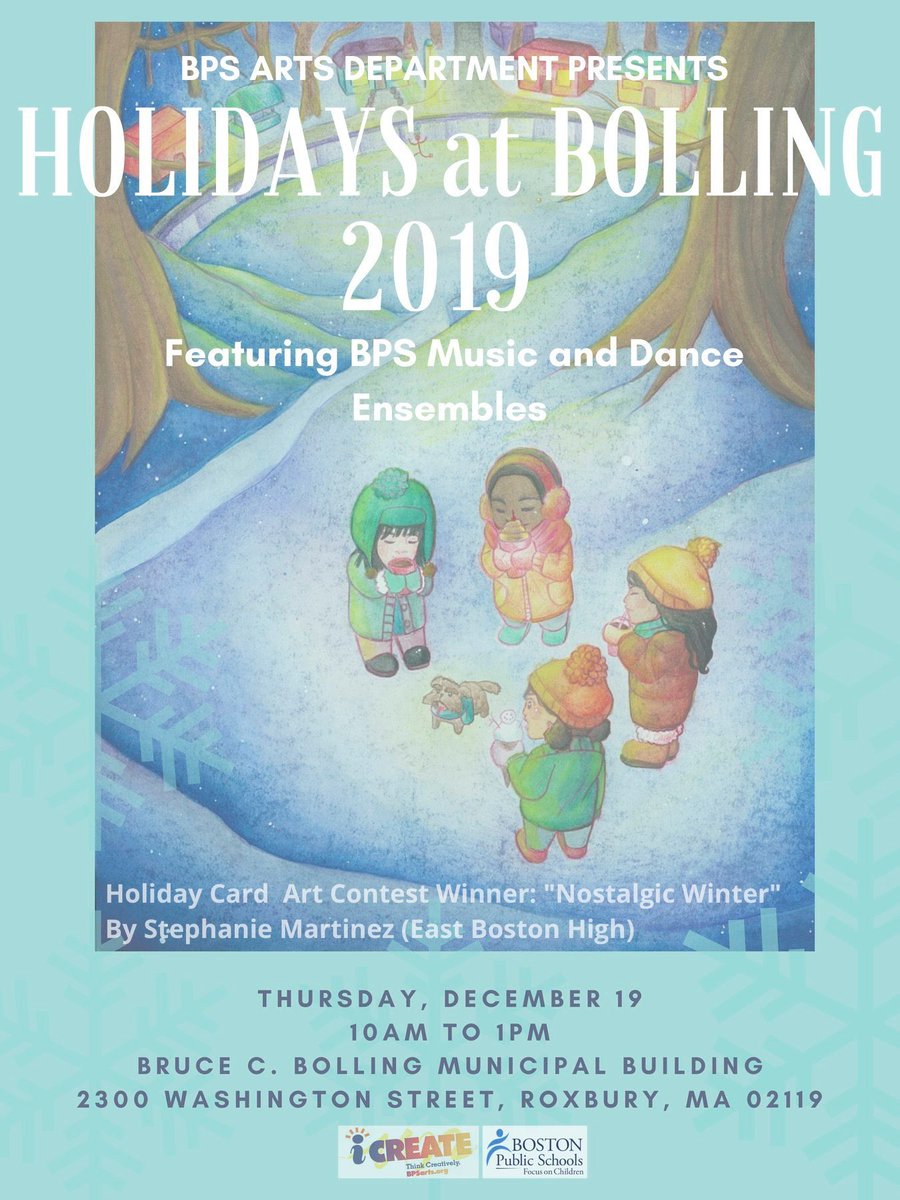 BostonPublicSchools (@bostonschools) on Twitter photo Join the <a href="/BostonSchools/">BostonPublicSchools</a> community on Thursday as we celebrate the holiday season with a concert featuring music and dance performances from schools across the district! This Thurs, Dec. 19 at 10am in the lobby of the Bolling Building! <a href="/BPSiCreate/">BPS Arts Expansion</a> ❄️🎄☃️ Join the <a href="/BostonSchools/">BostonPublicSchools</a> community on Thursday as we celebrate the holiday season with a concert featuring music and dance performances from schools across the district! This Thurs, Dec. 19 at 10am in the lobby of the Bolling Building! <a href="/BPSiCreate/">BPS Arts Expansion</a> ❄️🎄☃️