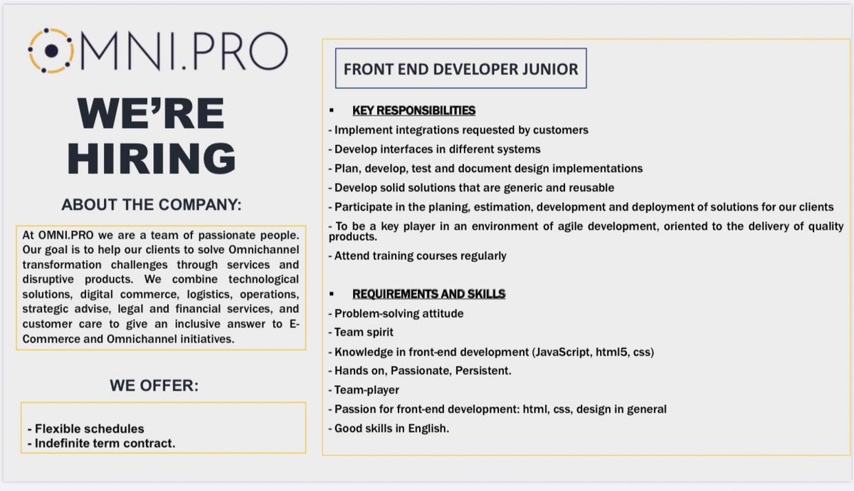 m_alej7's tweet photo. ¡Vacantes disponibles en #Medellín!
Si interesa la oferta, o conoces a alguien que se ajuste a estos perfiles, recomiéndalos!
Puedes enviar tu curriculum al siguiente correo: mayra@omni.pro
#joinourteam #developers #omnichannel #omnipro 👨🏻💻💡👩🏻💻 https://t.co/ZJYkLnQGEY