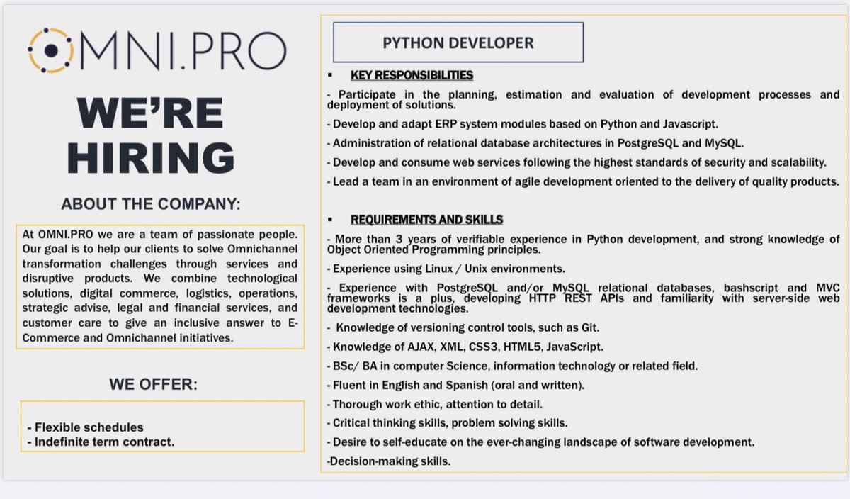 m_alej7's tweet photo. ¡Vacantes disponibles en #Medellín!
Si interesa la oferta, o conoces a alguien que se ajuste a estos perfiles, recomiéndalos!
Puedes enviar tu curriculum al siguiente correo: mayra@omni.pro
#joinourteam #developers #omnichannel #omnipro 👨🏻💻💡👩🏻💻 https://t.co/ZJYkLnQGEY