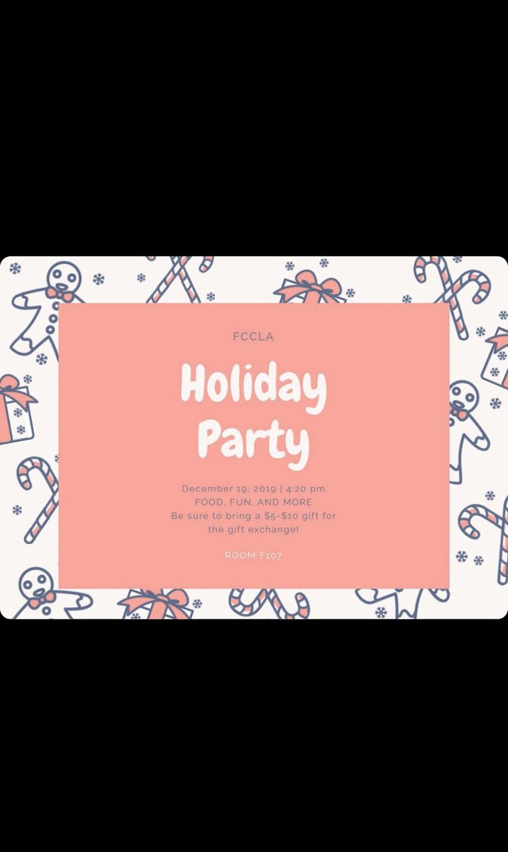 FCCLA__CHS's tweet photo. FCCLA’s holiday party this Thursday at 4:20!! Games, food, and gift exchange!! ❄️☃️ https://t.co/lKZKTycLEL