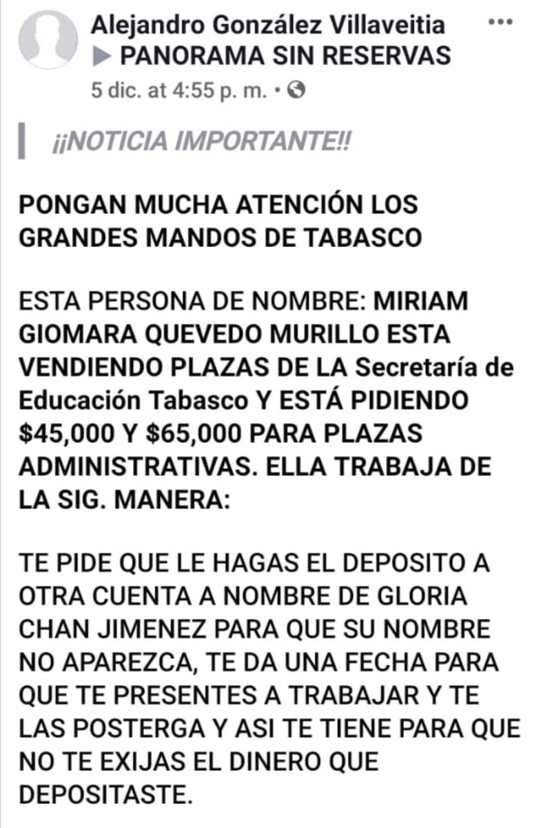 DayanaNara1's tweet photo. Las venta de plazas de maestro se sigan ventilando @SETabasco debido a que a la ex jefa departamento de recursos humanos la sigue protegiendo Rogelio Morales el actúa Director y todavía la envío a la Dirección de Transparencia para protegerla y sin proceso alguno, @narvaezosorio https://t.co/GCdWjtpmQX