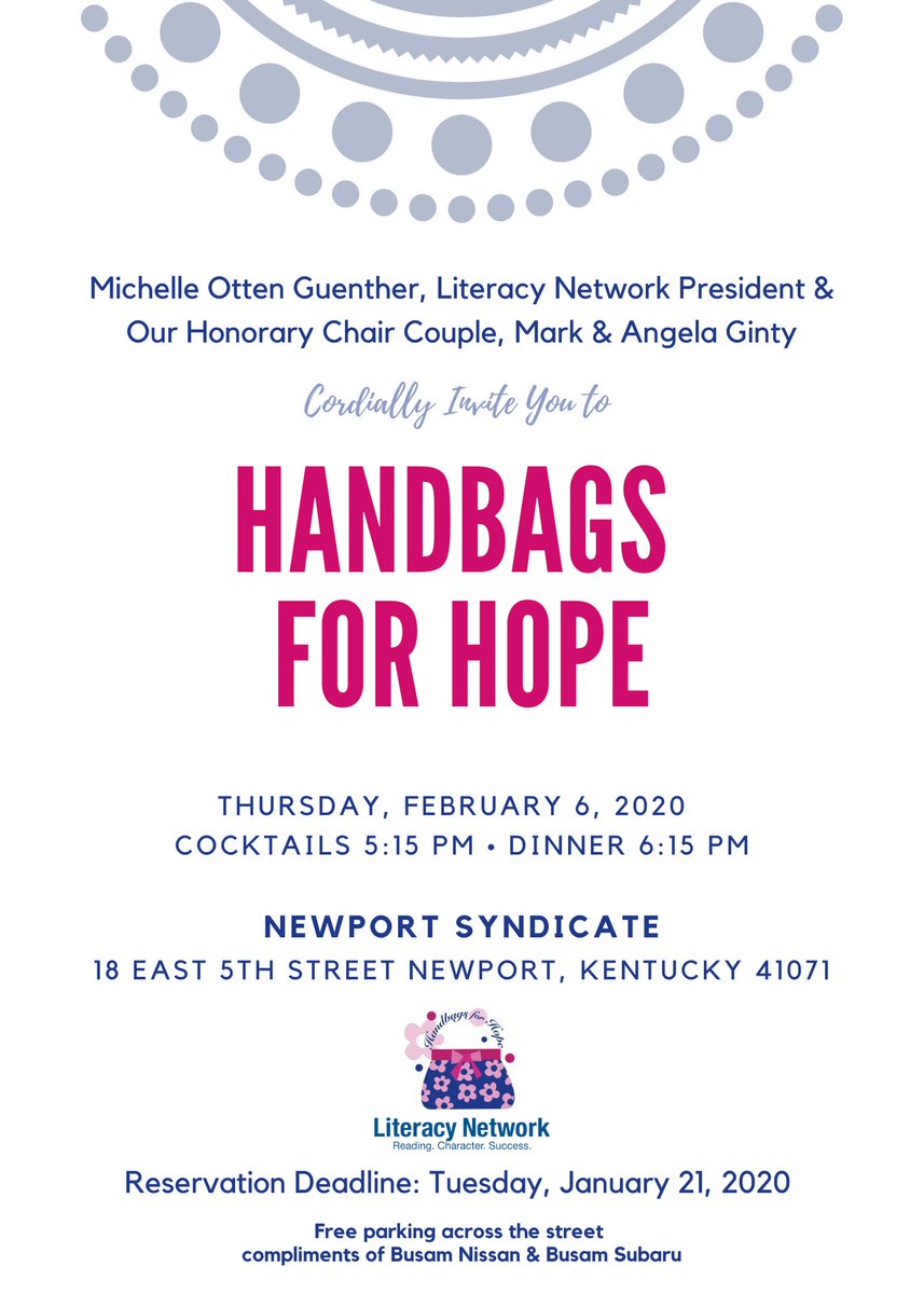 LiteracyCincy's tweet photo. Join us for @LNGCcincy's 9th Annual Handbags for Hope Event! Register now before it sells out! 

https://t.co/6tCctt3KT0 https://t.co/yxW0VBEbMt