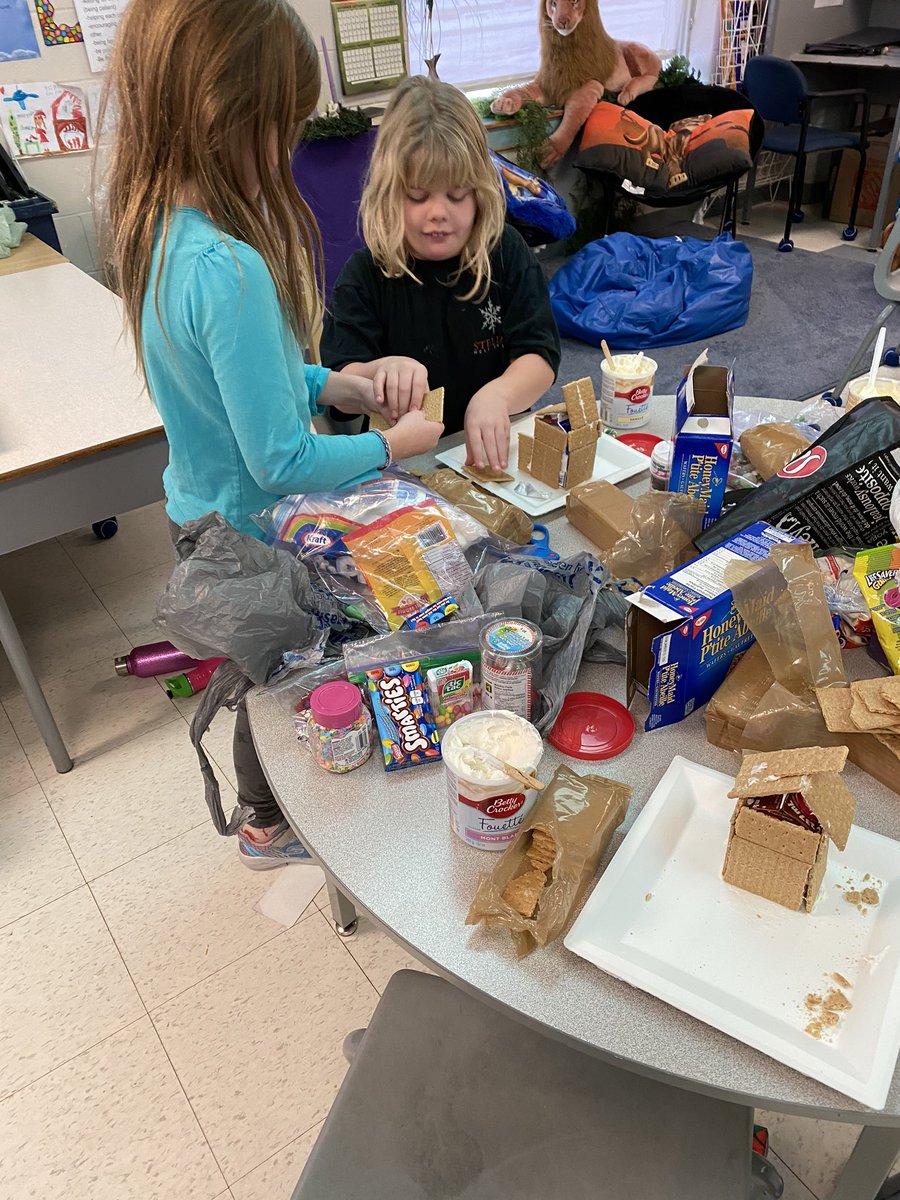 HSCuglietta's tweet photo. Santa’s little elves constructing Gingerbread Houses...so much fun! @HolySpiritOCSB https://t.co/lnr0VHvOgN