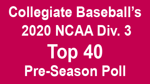 Collegiate Baseball (@cbnewspaper) on Twitter photo CB releases its 2020 NCAA Div. 3 Pre-Season Top 40 with Chapman No. 1. Go to: baseballnews.com/collegiate-bas…
<a href="/ChapmanSports/">Chapman Athletics</a>
<a href="/GorlokSports/">Webster U. Athletics</a>
<a href="/BergBaseball/">Heidelberg Baseball</a>
<a href="/TrinityUTigers/">Trinity Athletics</a>
<a href="/KeanBaseball/">Kean Baseball</a>
<a href="/usmhuskies/">USM Huskies</a>
<a href="/WASHUBears/">WashU Bears</a>
<a href="/RedDragonPride/">Cortland Athletics</a>
<a href="/DenisonSports/">denisonsports</a>
<a href="/BSCBaseball/">BSC Baseball</a> CB releases its 2020 NCAA Div. 3 Pre-Season Top 40 with Chapman No. 1. Go to: baseballnews.com/collegiate-bas…
<a href="/ChapmanSports/">Chapman Athletics</a>
<a href="/GorlokSports/">Webster U. Athletics</a>
<a href="/BergBaseball/">Heidelberg Baseball</a>
<a href="/TrinityUTigers/">Trinity Athletics</a>
<a href="/KeanBaseball/">Kean Baseball</a>
<a href="/usmhuskies/">USM Huskies</a>
<a href="/WASHUBears/">WashU Bears</a>
<a href="/RedDragonPride/">Cortland Athletics</a>
<a href="/DenisonSports/">denisonsports</a>
<a href="/BSCBaseball/">BSC Baseball</a>