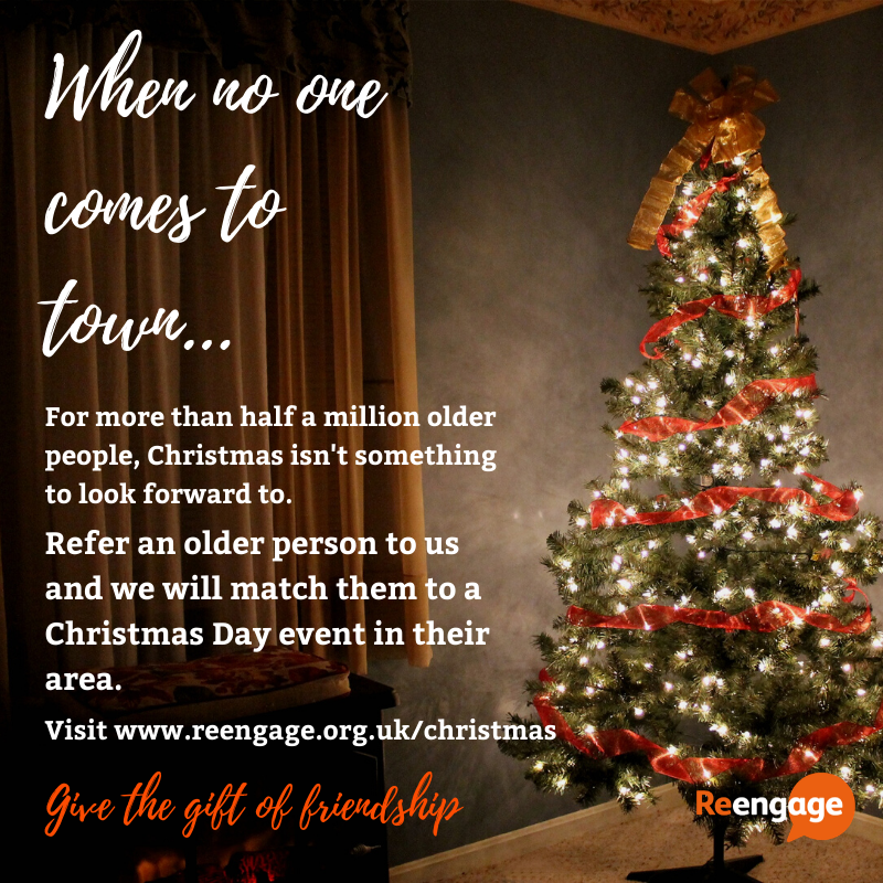reengageuk's tweet photo. For many older people, Christmas can be a time of sadness. 

#CommunityChristmas aims to ease loneliness felt during the season by matching over-75s to events in their area, so that they too can enjoy the holidays in the company of others. @love_prezzo https://t.co/MqxVePOtgm https://t.co/Cqf2FiGxIc