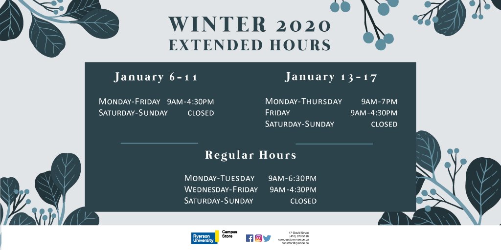 Here are our Winter 2020 January Extended Hours for the RU Campus Store!