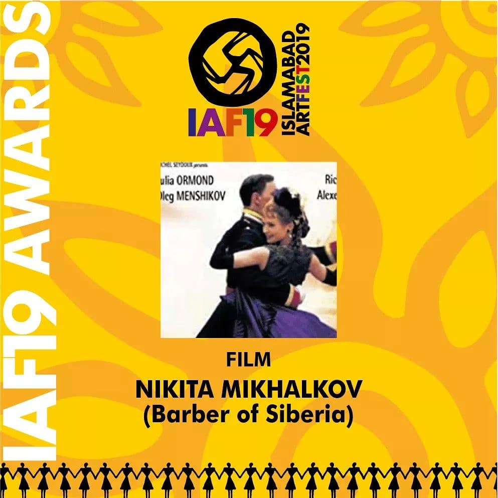IsbArtFestival's tweet photo. Let's Appreciate Art with Islamabad Art Festival.
IAF19 Award for Best Movie goes to a Russian Film "Barber of Siberia" Written &amp; Directed by Nikita Mikhalkov and Screened during 13 Days of first-ever International Islamabad Art Festival 2019.

#IslamabadArtFestival2019 #IAF19 https://t.co/iv5NnPX9XQ