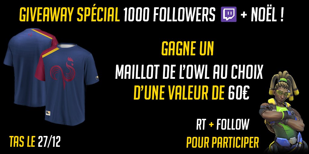 DamS_OW's tweet photo. Pour fêter les 1000 followers sur Twitch ainsi que Noël qui approche, je vous fait un petit cadeau !

Un simple RT + Follow pour tenter de gagner un maillot de l'OWL de votre choix ! 

Toutes les infos ici ci-dessous ! https://t.co/JGhoPPbghQ