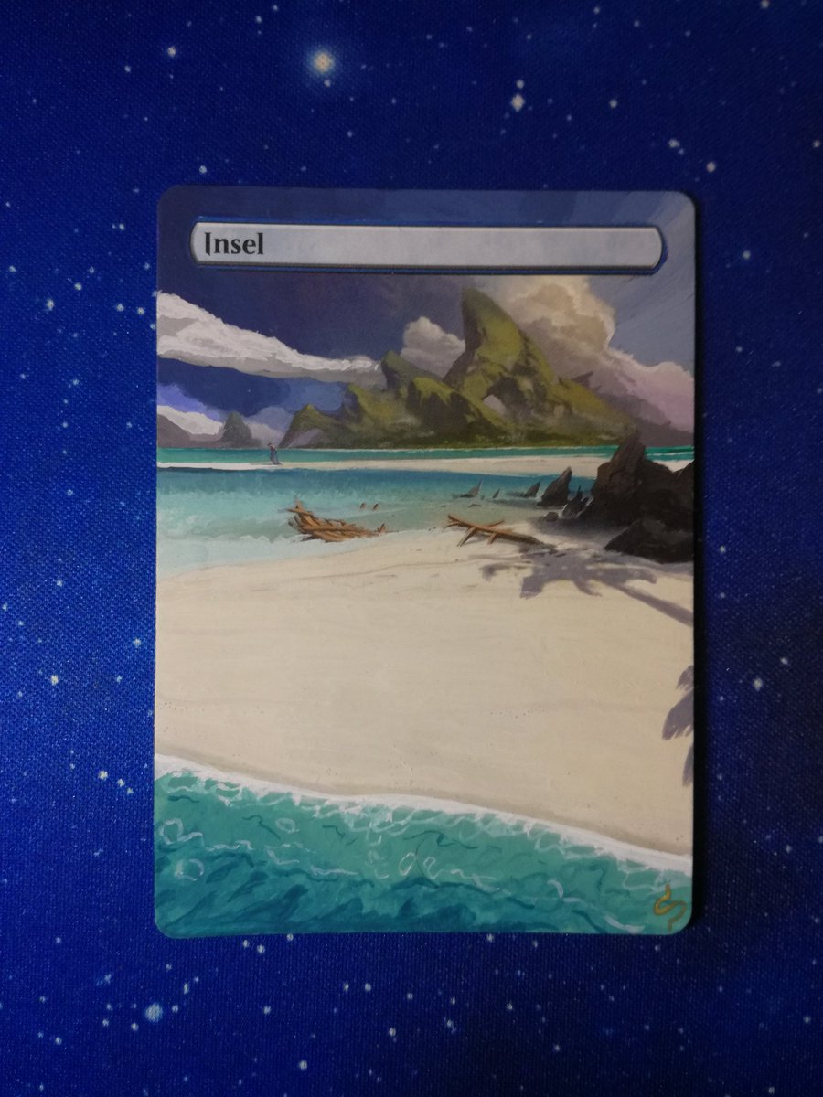ShivanArt's tweet photo. I almost never do extended or full art, but this was a cute island I made last month. I need a peaceful place today, it has been a tough one. 
I could use a weekend at the beach 😔 #mtg #mtgart #mtgartist #mtgalter https://t.co/c8joLqa7ho
