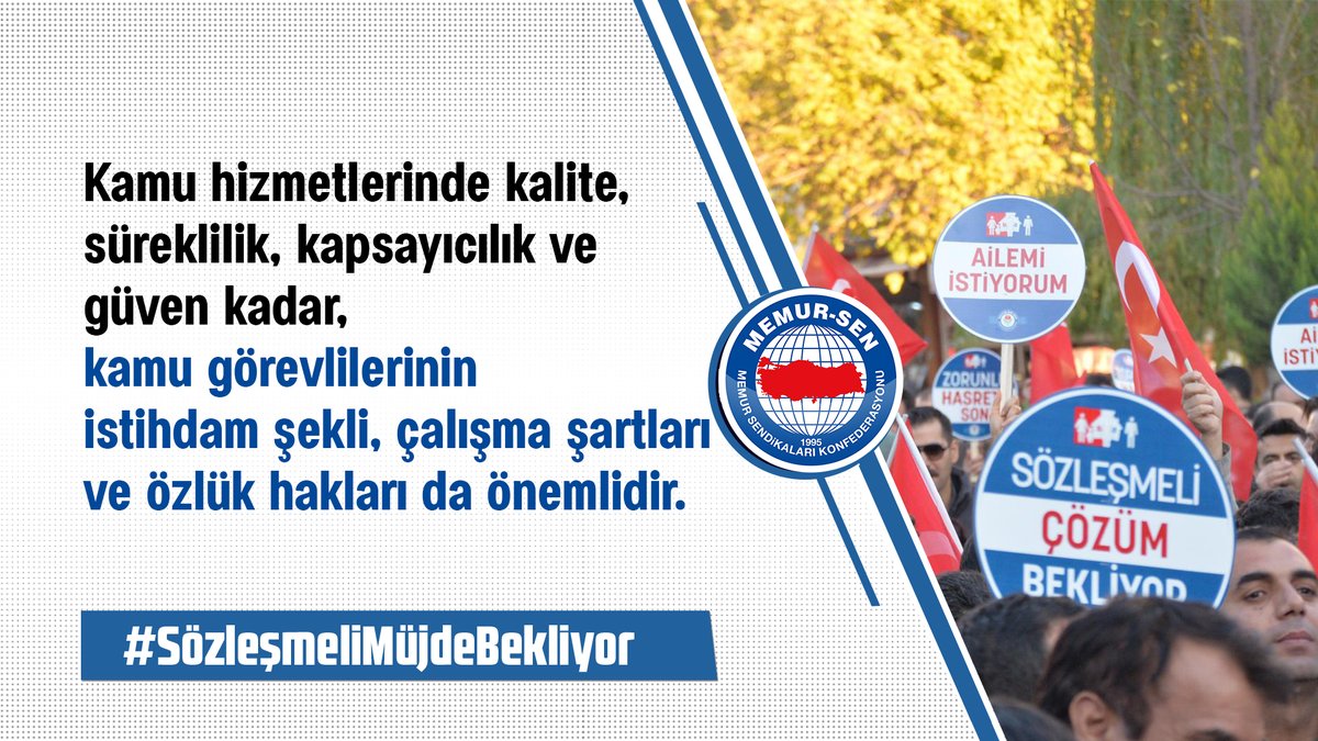 MemurSenKonf's tweet photo. Kamuda istihdam politikası, kadrolu ve güvenceli istihdam olarak benimsenmeli, sözleşmeli personel rejimi terk edilerek kamu personellerin yaşadığı mağduriyetler ve hak kayıpları giderilmelidir.

#SözleşmeliMüjdeBekliyor https://t.co/o7gaFALb5W