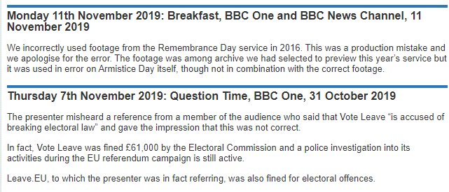 When Boris Johnson completely messed up Remembrance day by setting off to early then laying a wreath upside-down, the  @BBC *accidentally* showed footage from the previous year.Also, Fiona Bruce on  @bbcquestiontime saying Vote Leave did NOT break the law - when they DID.