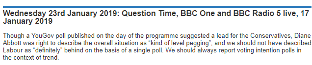 When  @HackneyAbbott said  @UKLabour were level pegging in the polls on  @bbcquestiontime, Fiona Bruce *accidentally* said Labour were definitely behind - when Labour were level pegging.