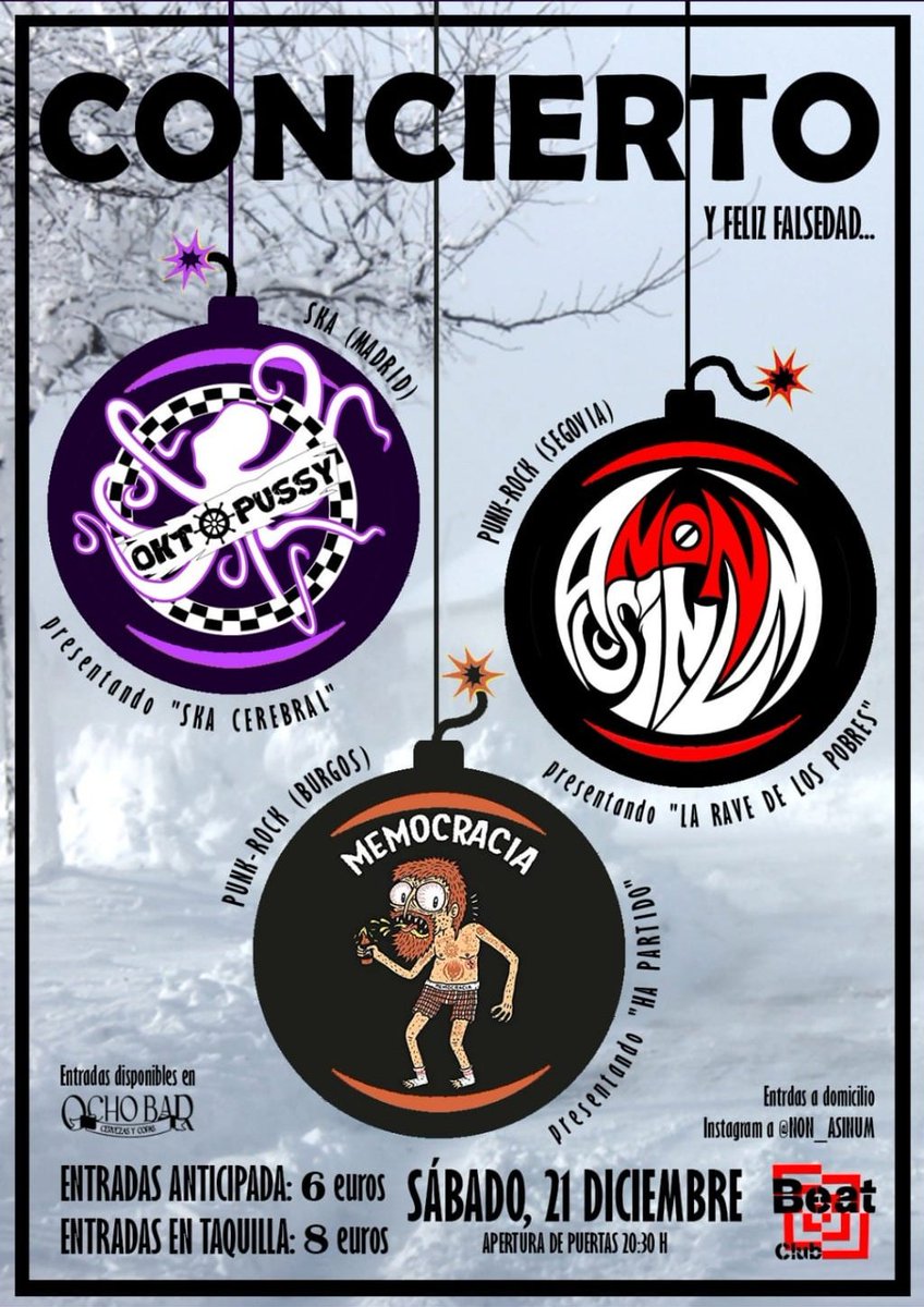 21 DICIEMBRE junto a los compas de <a href="/Oktopussy_Band/">🐙Oktopussy</a> y <a href="/Memocracia_/">Memocracia</a> en la BEAT CLUB
Pilla tu entrada por MD o en Ochobar que están que vuelan!!