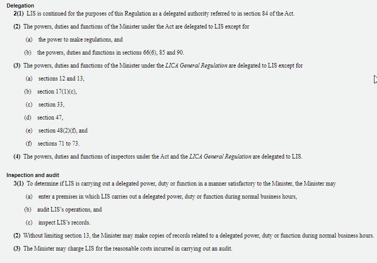 Take Livestock Identification Services, which delivers the gov't's livestock tracability services, which doesn't usually receive gov't money but has robust reporting requirements just because the gov't *gives it power to make money*.  #ableg