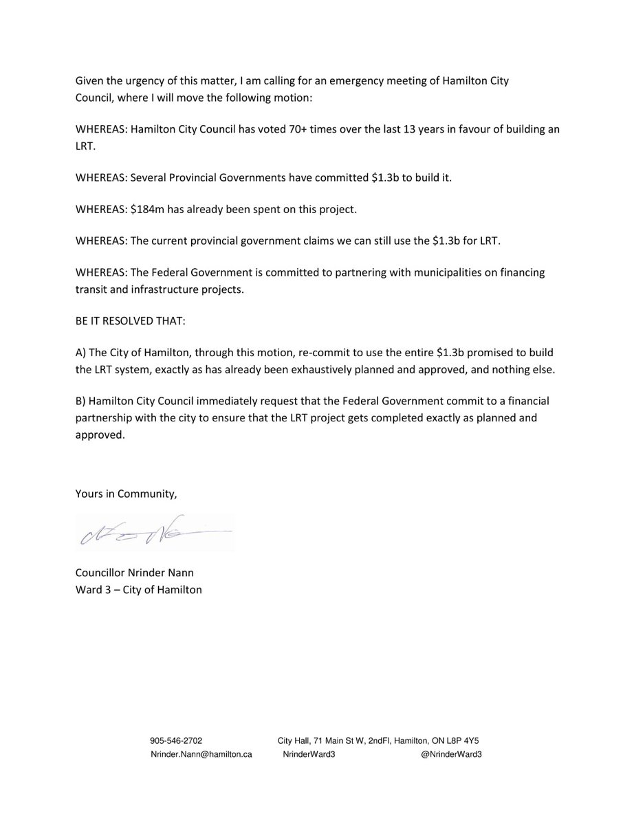 LRT isn't over yet. We cannot allow 13 years and 70+ votes in favour to go to waste. Join me in calling council and the federal government to move ahead with our LRT as planned. 
#YesLRT #ClimateAction