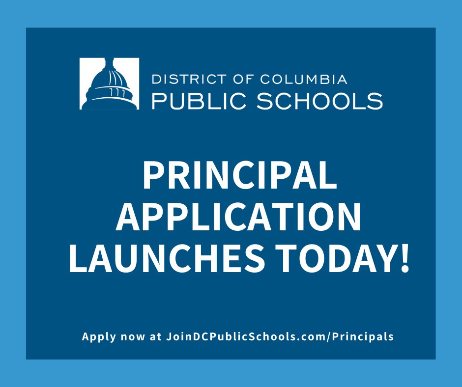 The 20-21 DCPS Principal Application is available now! Are you ready to step into a leadership position w/ <a href="/dcpublicschools/">DC Public Schools</a>? We are currently looking for school leaders who are ready to empower, inspire &amp; lead our staff &amp; students. Apply today! #PrincipalApplicationLaunch #DCPS