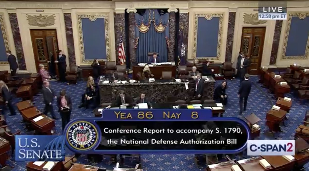 C-SPAN screen shows final vote total for the NDAA: 86-8.