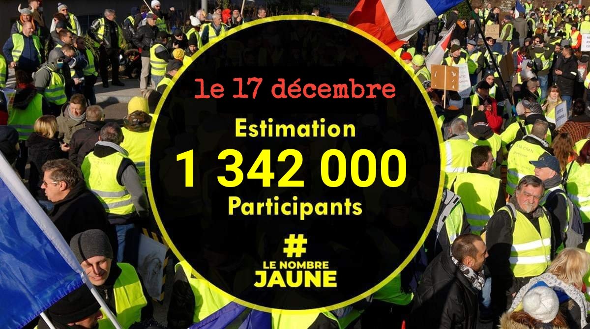 LeNombreJaune's tweet photo. 1er comptage des manufestations du mardi #17Decembre2019 : 1 342 000 manufestants minimum ! Le mouvement s'amplifie !!

#Retraites #17decembre  #GiletsJaunes #YellowVests #LeNombreJaune https://t.co/iO36ZANNYG