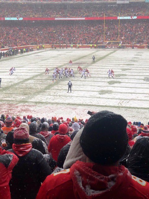 DJsDugout's tweet photo. Sunday NFL Ticket contest winners from DJ's Dugout in Bellevue, Kim &amp; Kevin, had a great time at the Chiefs vs Broncos game this last weekend! Looks like they weathered the elements &amp; saw a big Chiefs win! Congratulations! 🏈 https://t.co/qYWCL1uEIp