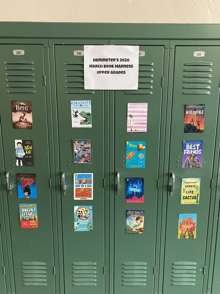 Excited to announce Hemmeter's 2020 March Book Madness titles. Bob by ⁦<a href="/wenmass/">wendy mass</a>⁩ ⁦@rebstead⁩, New Kid by ⁦<a href="/JerryCraft/">Jerry Craft</a>⁩, Lafayette! By ⁦<a href="/MrNathanHale/">Nathan Hale</a>⁩ &amp; Knigths vs Dinosaurs by ⁦<a href="/MattPhelanDraws/">Matt Phelan</a>⁩ #MBM2020 1 of 4