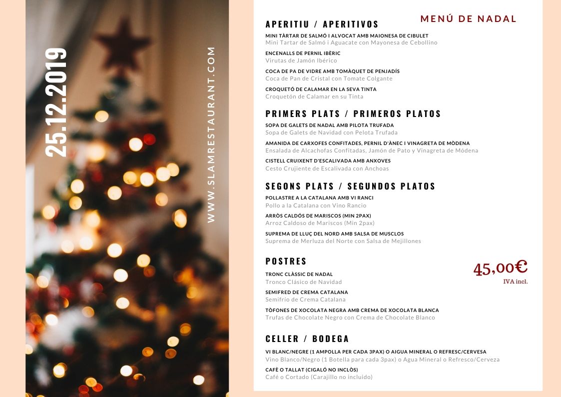 SlamRestaurant's tweet photo. Disponible el #menú pel dia de Nadal.

El nostre horari serà únicament d'apertura amb el motiu del servei de migdia i es tancarà a les 18h.

Preguem reserva prèvia trucant al 937770492.

Moltes gràcies i us hi esperem! :)

https://t.co/ZF7qb9hotl | info@slamrestaurant.com https://t.co/SSt99QE06L