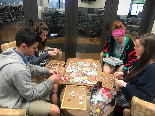 bbsLIBandLIFE's tweet photo. Our inaugural duo for chess.  Thanks Jacob and Chase for asking for chess in the library.  Also, congrats to this senior puzzle crew who put together a 300 piece puzzle in an hour!!  #bbslibandlife  #notonadevice!! https://t.co/9fxhR1Z8E5