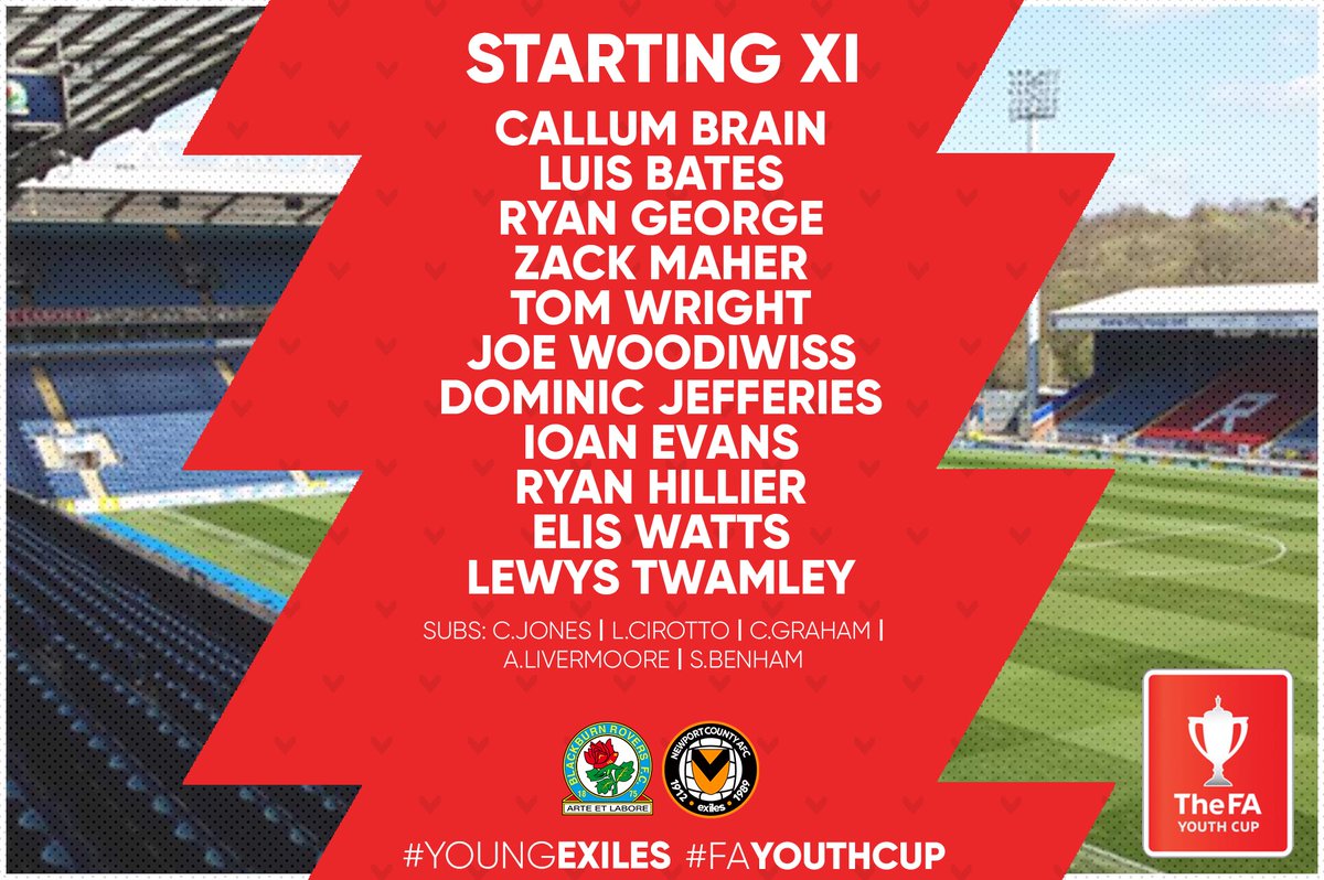 TEAM NEWS | Here’s tonight’s <a href="/youth_county/">Newport County AFC Academy</a> starting XI and substitutes ahead of the #NCAFC Academy’s #FAYouthCup Third Round clash 🆚 <a href="/Rovers/">Blackburn Rovers</a> 👇

Kick off is at 7pm ⚽️

#YoungExiles #AmberArmy