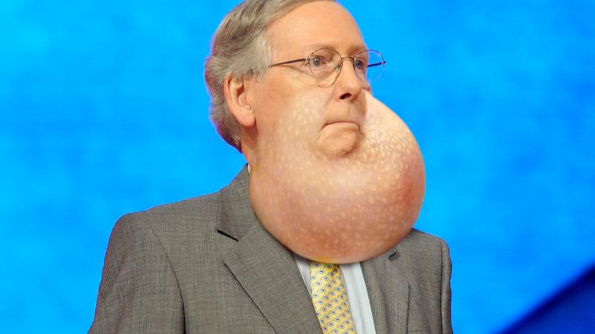 TheOnion's tweet image. Mitch McConnell Inflates Throat Pouch In Show Of Dominance Over Fellow Congressional Males trib.al/exOUptU
