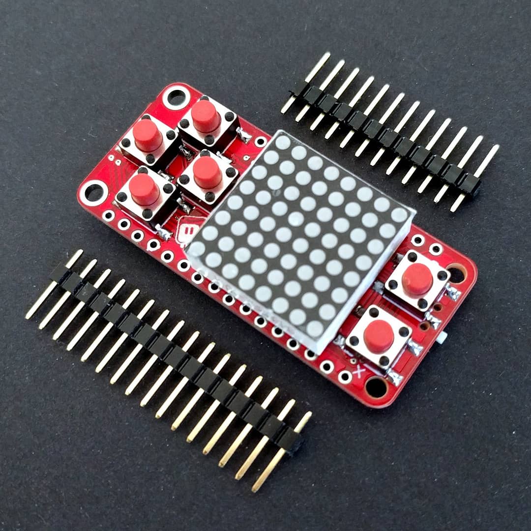 hackadayio's tweet image. PewPew FeatherWing is a shield for Adafruit Feather boards with buttons and a LED matrix display, for simple games by de∫hipu. It&apos;s also an entry in our #FeatherContest with @adafruit and @digikey! There&apos;s still time to submit your entry. hackaday.io/project/21578-…