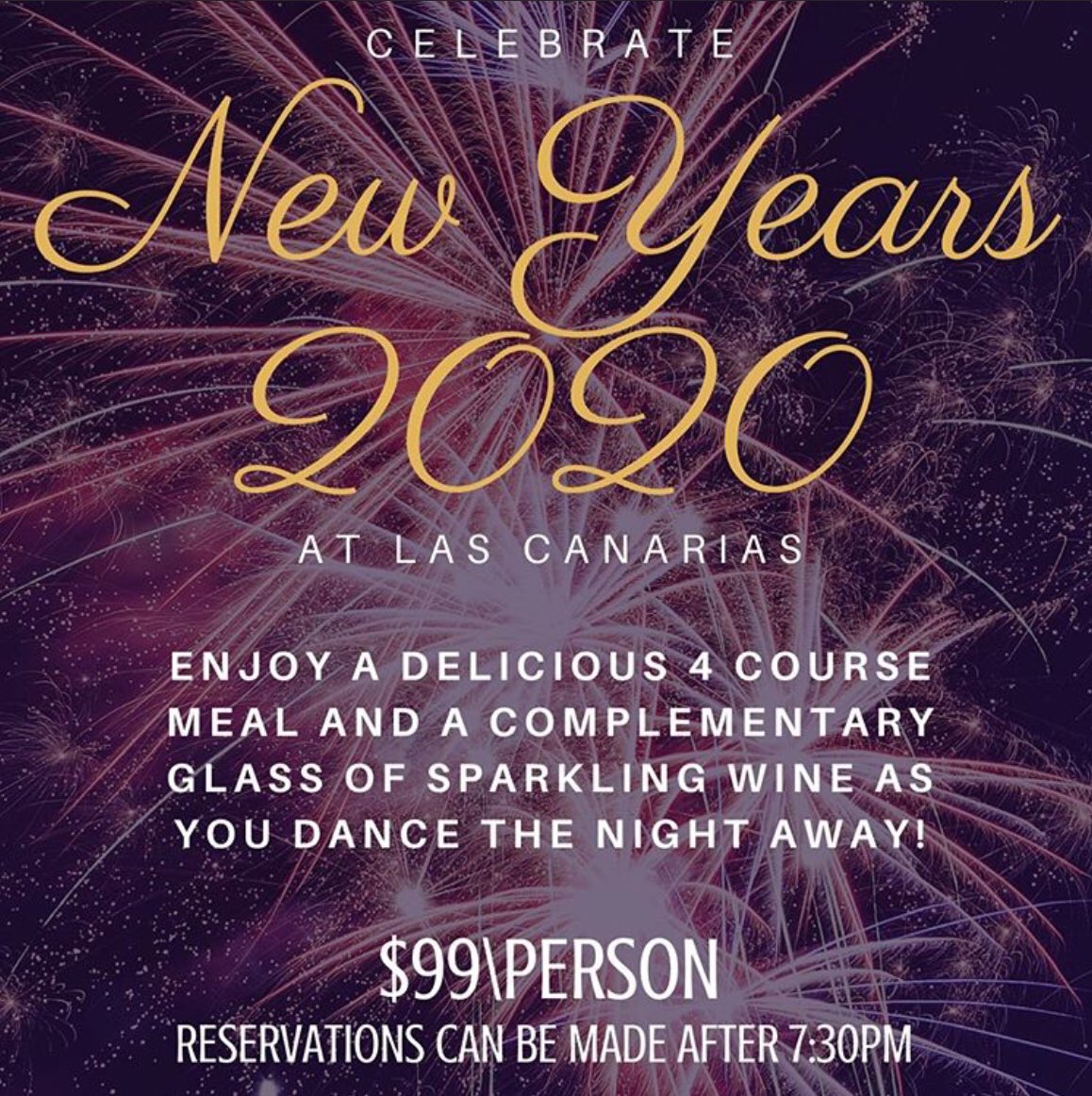 LasCanariasAB's tweet photo. ✨NEW YEARS EVE✨ Ring in 2020 with us at Las Canarias! Check out our FB Event for full details!!
#paella #sangria #spanishfood #spain #lascanarias #yyc #yycrestaurants #calgaryrestaurants #yycfoodie #newyearseve #party #yycnow #holidayseason #celebrate https://t.co/aUH9vJvvDM