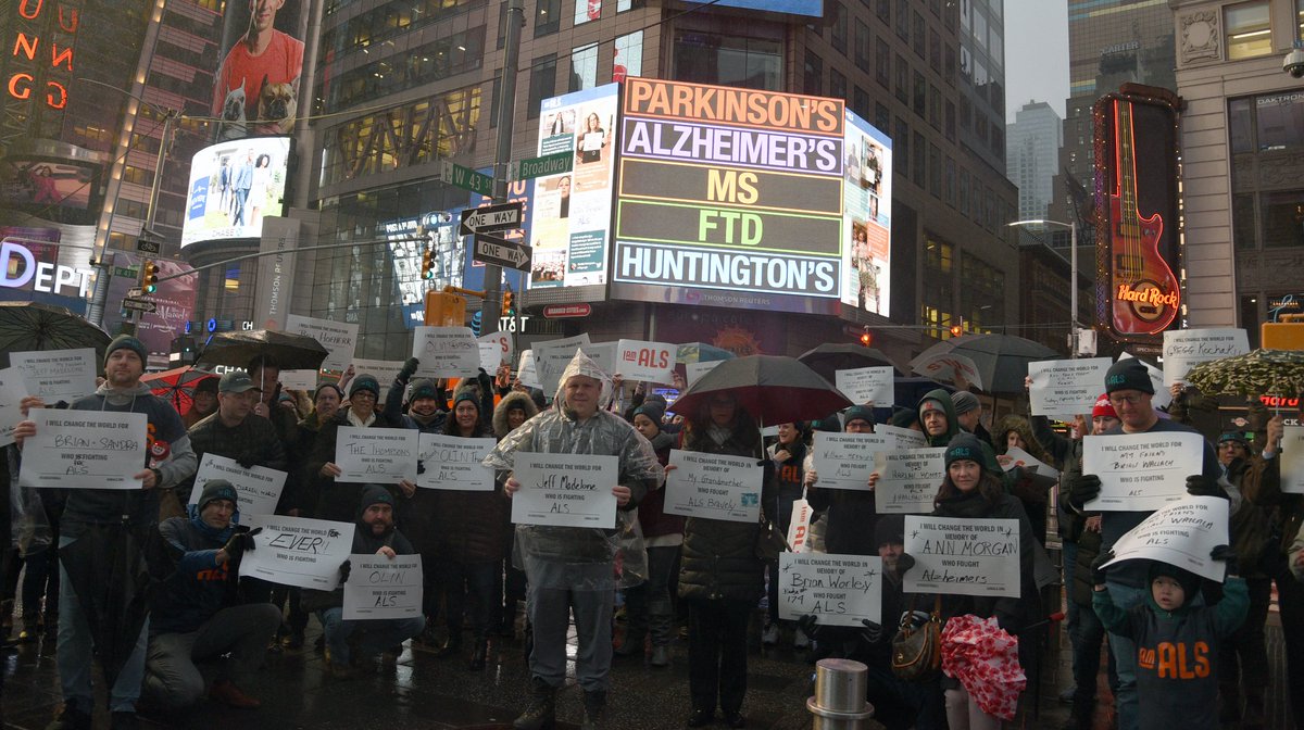 This morning, hundreds of people came together in Times Square to put a face to neurodegenerative diseases and stand for their loved ones fighting for #CuresForAll. We are proud to stand with them.