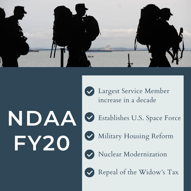 MikeCrapo's tweet photo. One of Congress’s most serious responsibilities is to provide for the common defense of the United States. The Fiscal Year 2020 NDAA supplies the resources our women and men in uniform need to conduct their missions forcefully and efficiently both at home and abroad. https://t.co/vqhK4Go6jI