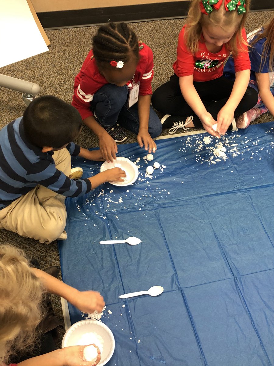 Making “snow” using baking soda &amp; water. The challenge was to make a snowball or see if they could form a snowman.