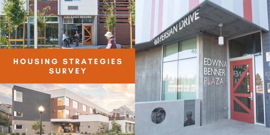 Photo collage of three affordable housing developments. Two are close up photos of building entryways, and one is a photo shot from a distance displaying the entire complex.