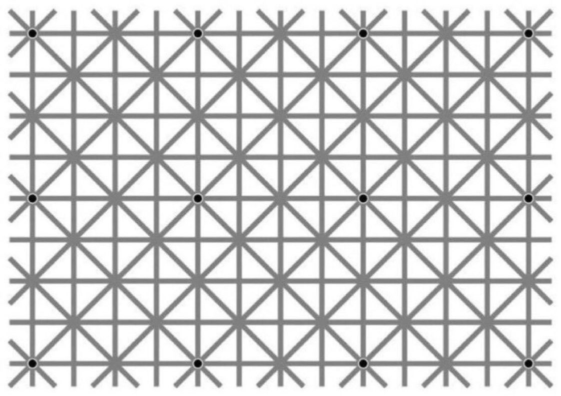 ValaAfshar's tweet photo. There are 12 black dots on this image, but your brain will not let you see them all at once. https://t.co/R13QWvOT8x