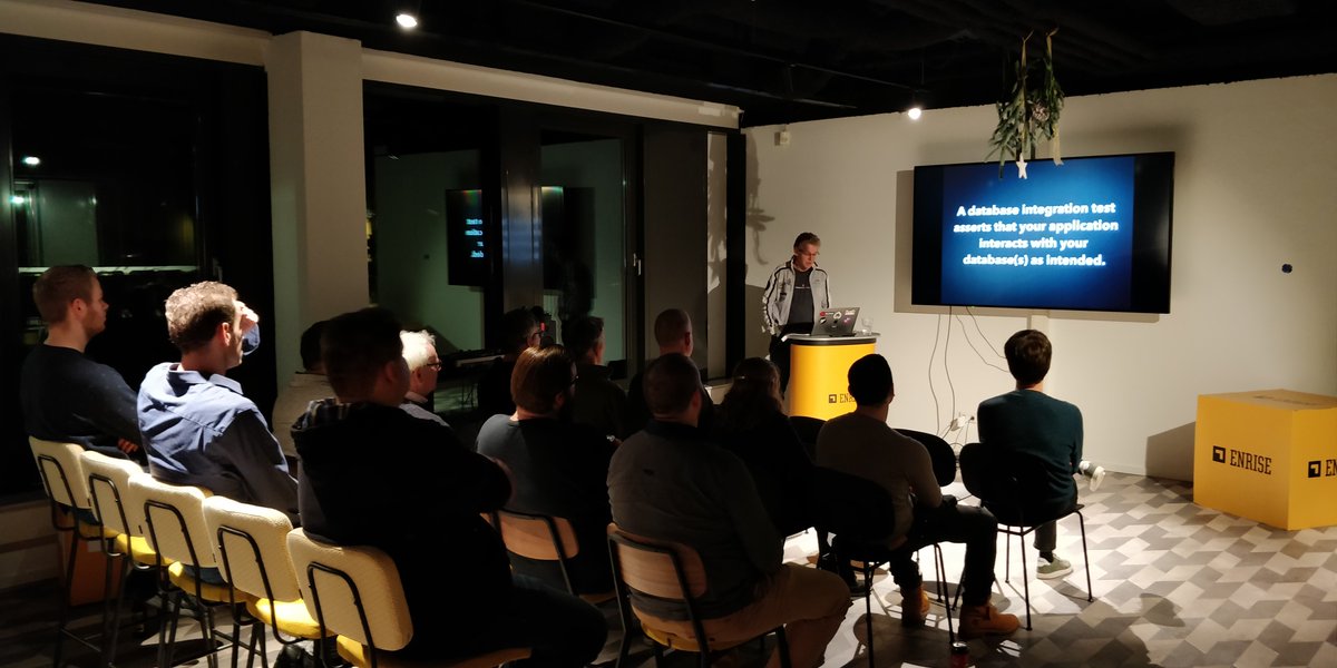 The last meetup of 2020 at <a href="/enrise/">𓆩✧𓆪</a>'s brand new location. A talk by @bartmcleod on database integration tests. #php033