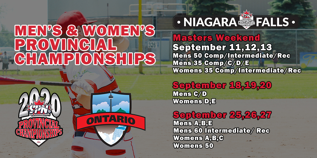 Save the date!

The #Ontario Mens and Womens PROVINCIAL CHAMPIONSHIPS are headed back to #niagarafalls 

For division and park information take a look at our website slo-pitch.com/content/ontari…

#spn #slopitch #slopitchnational #justplayslopitch #spnprovincials2020

<a href="/spnslopitch/">Slo-Pitch National</a>